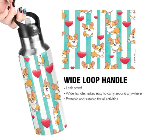 Miniatura 4 de Stainless Steel Water Bottle 20 Oz, BPA-Free Sport Water Bottle Insulated for Gym Outdoor Travel School, Cute Dogs Aqua White