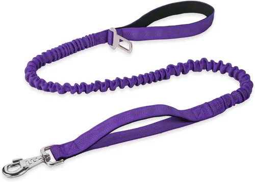 Miniatura 12 de BUMBIN Correa elástica de 6 pies con 2 asas para perros grandes, medianos y pequeños, resistente, sin tirones, absorción de golpes con cinturón