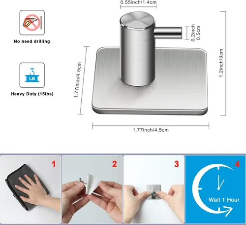 Miniatura 2 de Ganchos adhesivos para toallas, ganchos de pared, ganchos de acero inoxidable resistentes, ganchos de puerta, ganchos de baño para colgar abrigos