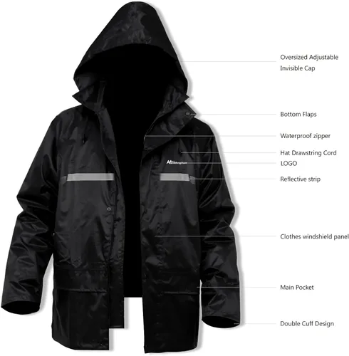Miniatura 2 de Traje de lluvia para hombre, ligero, impermeable, protector impermeable (chaquetas y pantalones), ropa de trabajo para la lluvia Negro