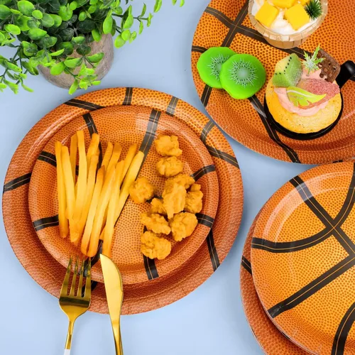 Miniatura 4 de durony 60 platos de papel de baloncesto desechables para fiestas de 7 pulgadas y 9 pulgadas, platos de postre para decoración de fiestas