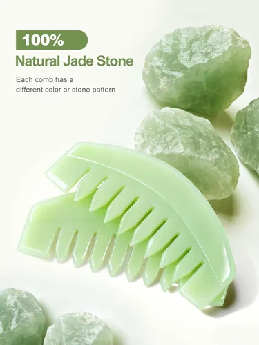 Miniatura 5 de airogym 2 peines de masaje de jade natural, peine de cuero cabelludo raspado Guasha, herramientas de masaje de cabeza multifuncionales, masajeador