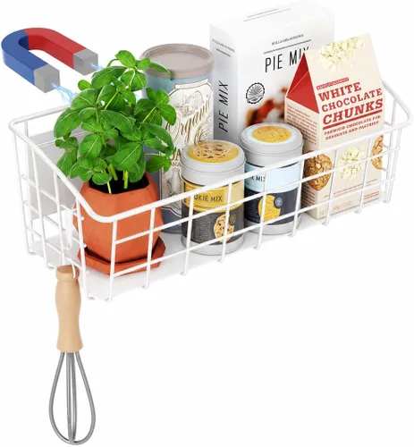 Miniatura 7 de Estante magnético para refrigerador, paquete de 2, estante magnético fuerte para especias con ganchos extraíbles para almacenamiento de cocina