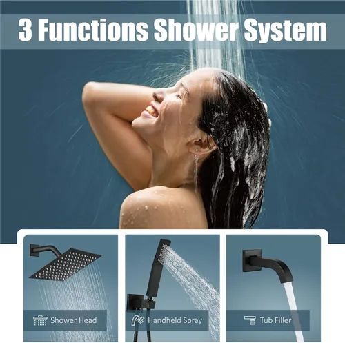 Miniatura 2 de Aolemi Sistema de ducha tipo lluvia, juego combinado de cabezal de ducha con relleno de bañera, ducha de mano de lujo, válvula de montaje en pared