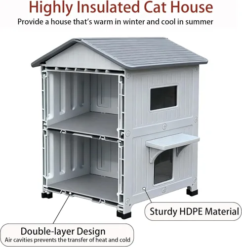 Miniatura 2 de Rockever Casa de gatos al aire libre de plástico con forro aislado, 100% casas de gatos al aire libre aisladas para invierno, refugio para gatos al