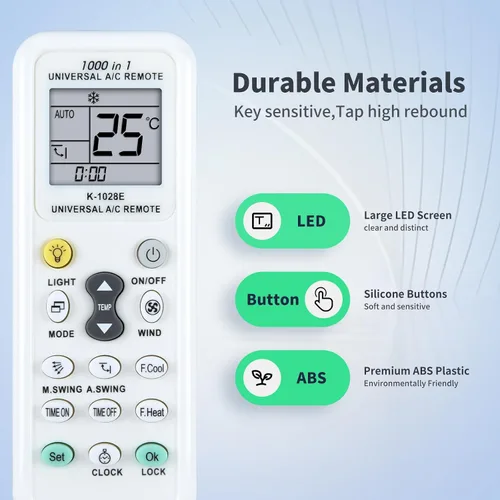 Miniatura 5 de K-1028E - Control remoto universal de repuesto de CA para aire acondicionado Haier/LG/Sharp/Gree/Midea/Hitachi/Panasonic/Bosch/Toshiba/Sanyo, 1000