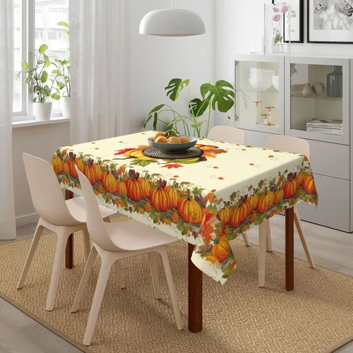 Miniatura 4 de Mantel de Otoño de Acción de Gracias con Hojas de Calabaza, Mantel Rectangular Lavable de Cuadros Rústicos para Decoración de Cocina y Comedor