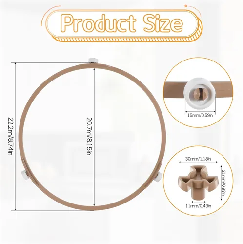 Miniatura 2 de Anillo giratorio de microondas de 8.74 pulgadas con rodillos de 0.591 in, anillo universal para horno de microondas, bandeja giratoria de repuesto