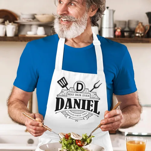 Miniatura 6 de Delantal de cocina personalizado para el día del padre, regalo con nombre 8 diseños de parrilla, delantales blancos personalizados para papá regalo