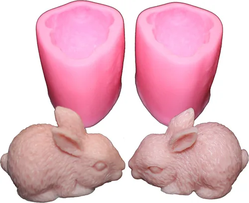 Paquete de 2 moldes de silicona para jabón natural para el cuidado de la piel, jabón de arte y productos de aromaterapia (conejo)