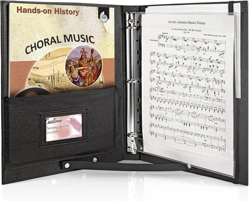 tutata Soporte de música coral, carpeta de partituras con asa y correa, carpeta de partituras, para cantante de coro, actuación escénica, color negro