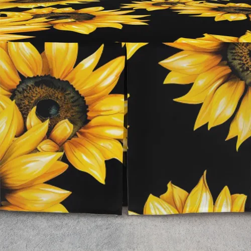 Miniatura 4 de Falda de cama individual de girasol, flores soleadas con esquinas divididas, faldas de cama bohemias florales amarillas, falda de cama para plantas