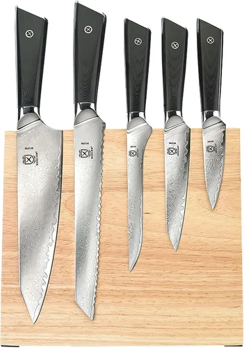 Miniatura 11 de Mercer Culinary Juego de cuchillos de 6 piezas de acero de alta calidad con soporte de bloque de vidrio/madera, asas G10