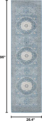 Miniatura 2 de SAFAVIEH Sofia Collection SOF365M - Alfombra bohemia tribal envejecida de 2 pies 2 pulgadas x 8 pies, color azul/beige, no desprende pelusa