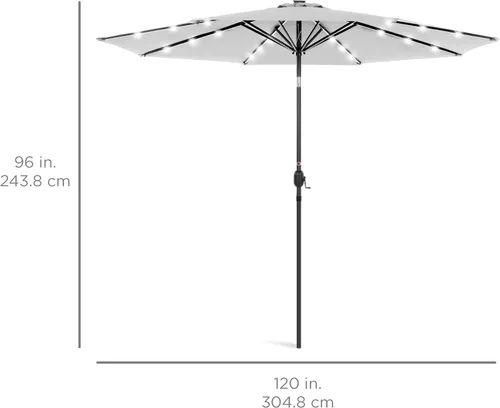 Miniatura 7 de Best Choice Products Solar Polyester LED Lighted Patio Umbrella w/Tilt Adjustment and UV-Resistant Fabric Gris niebla