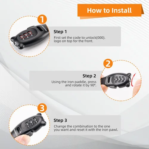 Miniatura 6 de ROCKBROS Cerradura de bicicleta con brida de cremallera, cerradura de cable pequeño, cerraduras ligeras para gabinete de refrigerador