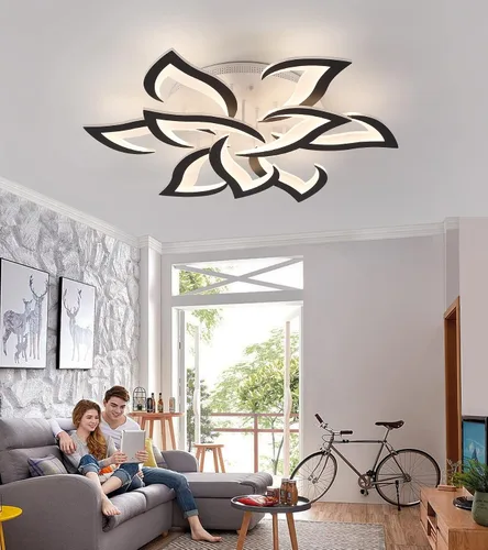 Miniatura 2 de MEIXISUE Lámpara de techo moderna con flor LED en negro, accesorios de iluminación de techo montados con control remoto para sala de estar