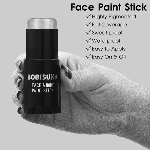 Miniatura 2 de BOBISUKA Palo de pintura facial plateada, palos de pintura de cuerpo completo plateado metálico impermeable, kit de pintura mezclable