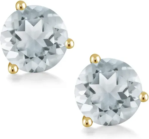 Miniatura 53 de Gem Stone King Aretes de oro de 14 quilates, 0.236 in, piedra natal redonda, Martini, 3 puntas, aretes de oro para mujer
