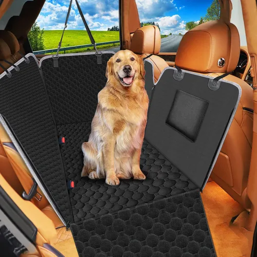 Miniatura 14 de Mancro Funda de asiento de automóvil para perro para asiento trasero, 2026 mejorada 600D, resistente, impermeable y resistente a los arañazos, Negro