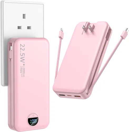 Miniatura 15 de Ffnpua Cargador portátil con enchufe de pared, batería externa de 20000 mAh con USB C de carga rápida, paquete de batería externa con cables