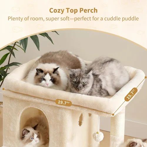 Miniatura 8 de Heybly Árbol para gatos, torre para gatos de 25.6 pulgadas con amplia percha superior para gatos grandes, muebles de casa para gatos estilo escalera