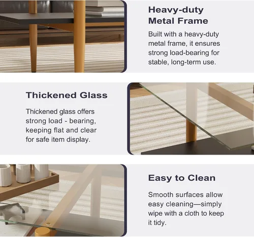 Miniatura 6 de Furnify Mesa de centro de cristal, mesa central rectangular para sala de estar con patas doradas, mesas decorativas modernas de mediados de siglo