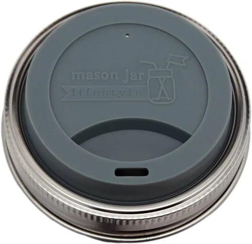 Miniatura 3 de Tapa de silicona para beber con banda de acero inoxidable para tarros Mason (Americana multicolor, boca regular)