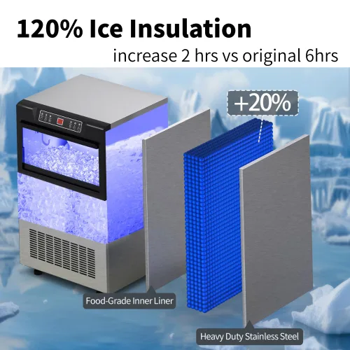 Miniatura 4 de YITAHOME Máquina para hacer hielo de 100 libras, máquina de hielo comercial bajo encimera, certificado ETL y DOE, grandes máquinas de hielo