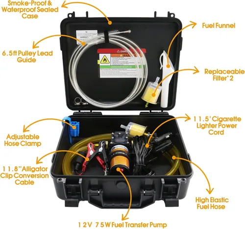 Miniatura 2 de Juego de bomba de transferencia de combustible de 12V 75W, bomba de transferencia de gasolina que mueve hasta 110 galones de gasolina o diésel por