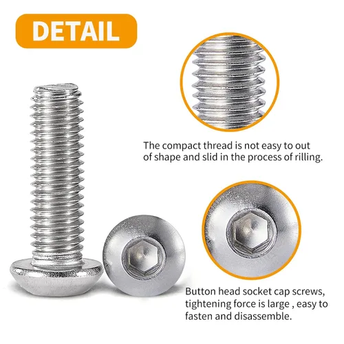 Miniatura 4 de Tornillos de cabeza de botón M6-0.039 x 1.969 in, acero inoxidable 304 18-8, accionamiento de enchufe Allen, Roscas de máquina completa, cantidad 10