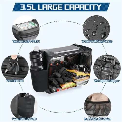 Miniatura 6 de WOTOW Bolsa para Manillar Delantero de Bicicleta - Bolsas de Canasta para Manillar de Bicicleta Grande Reflectante Impermeable Alforja