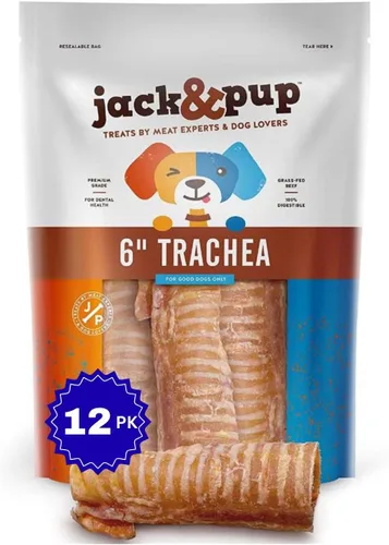 Jack&Pup - Golosinas masticables de tráquea para perros de 6 pulgadas | Golosinas de tráquea de carne de un solo ingrediente para perros |