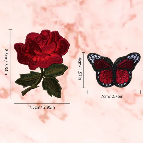 Miniatura 2 de 14 parches bordados de flores de rosas y mariposas para planchar para coser en parches de mariposa, parches de apliques de rosas para chaqueta