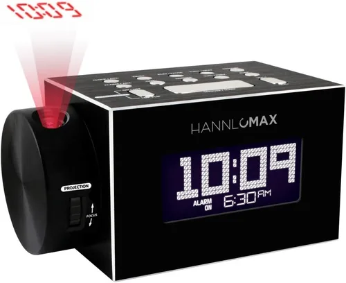 Miniatura 2 de HANNLOMAX HX-108CR PLL Radio FM, reloj digital con pantalla LCD blanca, proyección de tiempo, Bluetooth, alarma única, carcasa de aluminio, puerto