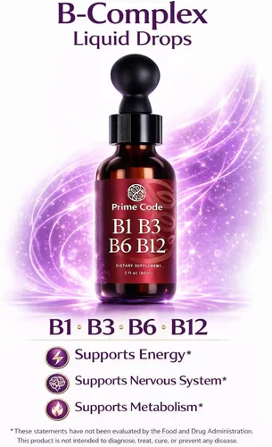 Miniatura 3 de Prime Code Gotas líquidas de vitamina B1 con vitamina B3 B6 y B12 Suplemento líquido del complejo B Suplemento de tiamina para adultos Alta