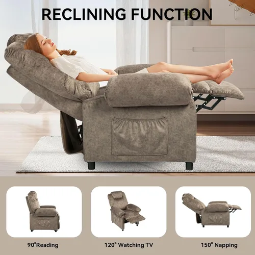 Miniatura 3 de Silla reclinable de masaje con calor, sillas reclinables de tela con relleno con calefacción, sillón reclinable pequeño para sala de estar