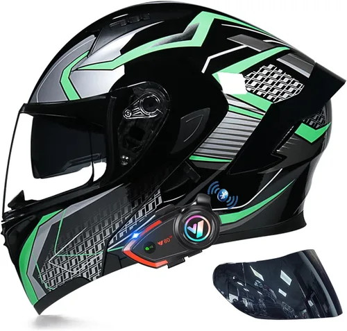 Miniatura 13 de Casco modular Bluetooth de doble visera para motocicleta, casco integrado abatible de cara completa, con Bluetooth impermeable que puede soportar