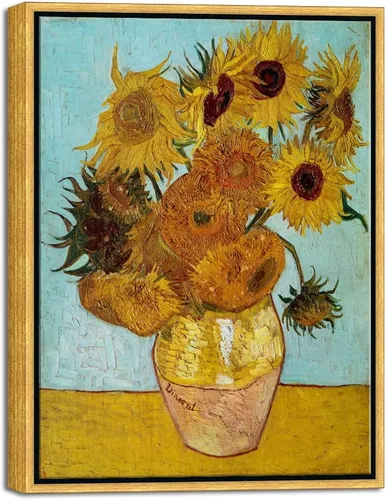 Wieco Art Arte de pared enmarcado de girasol por Vincent Van Gogh Pinturas Reproducción abstractas impresiones en lienzo para decoración del hogar
