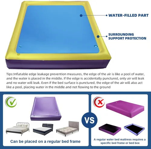 Miniatura 7 de Free Flow - Colchón de agua de onda completa, cama de agua cuadrada de PVC morado suave, cómodo y plegable para ancianos, niños y adultos