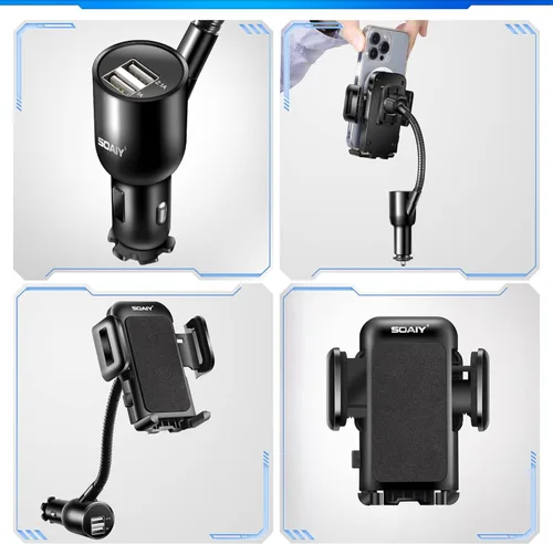 Miniatura 3 de 3 en 1 con encendedor de cigarrillos para coche + Detector de Voltaje (No para consola central y ventana), Cargador Dual USB 3.1A con cuello cisne