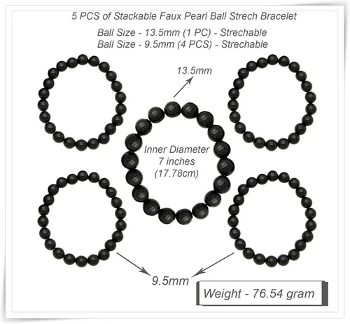 Miniatura 3 de Conjunto de 5 pulseras elásticas de perlas sintéticas para mujer