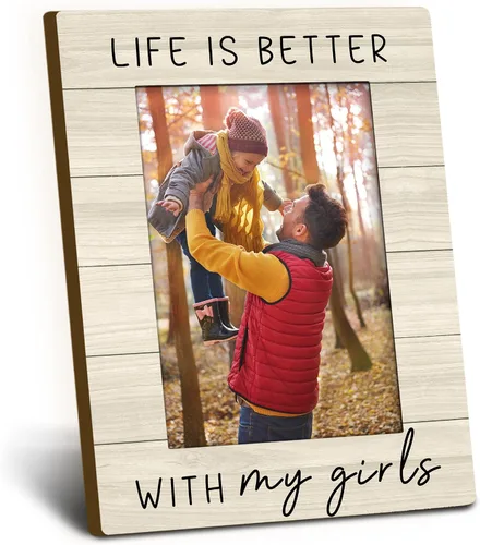 Marco de fotos de madera para regalar a papá y mamá, de 4 x 6 pulgadas, para papá e hija, regalo de cumpleaños para padre de hijas y niñas, Life is