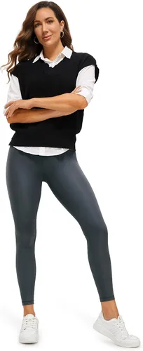 Miniatura 3 de CRZ YOGA Butterluxe - Leggings de piel sintética mate para mujer de 25 a 28 pulgadas, cintura alta, elásticos, pantalones de cuero al tobillo