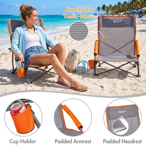 Miniatura 6 de PORTAL Sillas de Playa para Adultos, Camping, Bajas, Ligeras, Portátiles con Soporte para Tazas, Respaldo de Malla, Bolsa de Transporte para Arena
