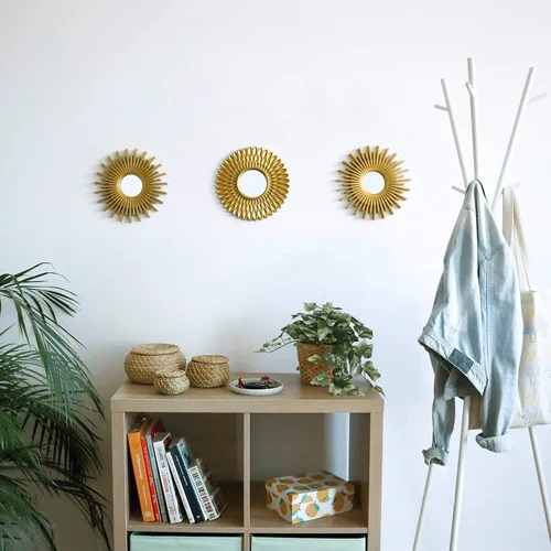 Miniatura 5 de BONNYCO Espejos dorados para pared, paquete de 3, espejos redondos de pared para dormitorio y decoración del hogar. Espejos decorativos de sala