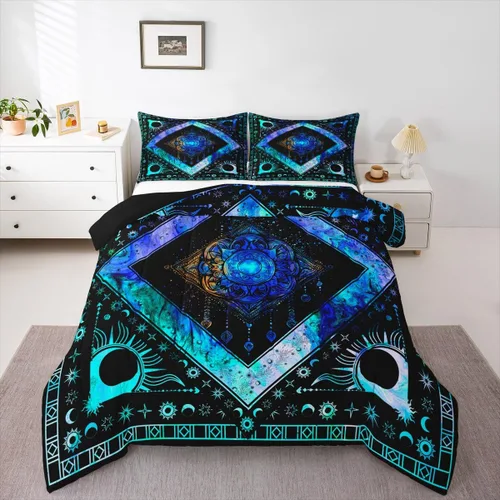 Miniatura 10 de Erosebridal Edredón de árbol de la vida, ropa de cama bohemia con diseño de mariposa y mariposa, edredón de fase lunar hippie, edredón acolchado