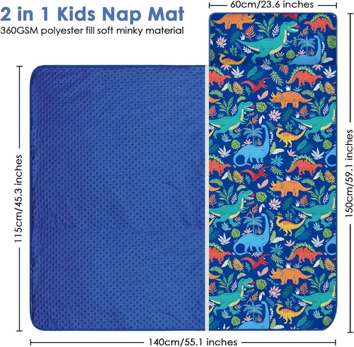 Miniatura 2 de Colchoneta portátil para siesta para niños con almohada extraíble y manta para niñas y niños, saco de dormir ligero extra grande para preescolar