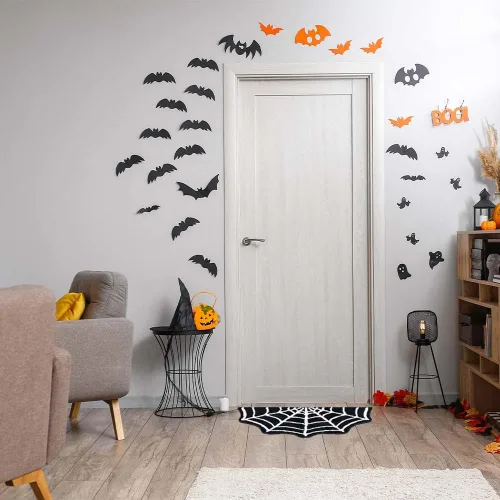Miniatura 5 de Paquete de 2 tapetes de baño de tela de araña, 31 x 20 pulgadas, decoración de Halloween, alfombras de telaraña, tapetes antideslizantes