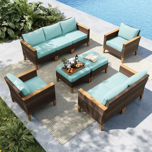 Miniatura 41 de MFSTUDIO Juego de 2 muebles de ratán para patio, sofá biplaza de mimbre para exteriores, juego de conversación para jardín, piscina, patio trasero